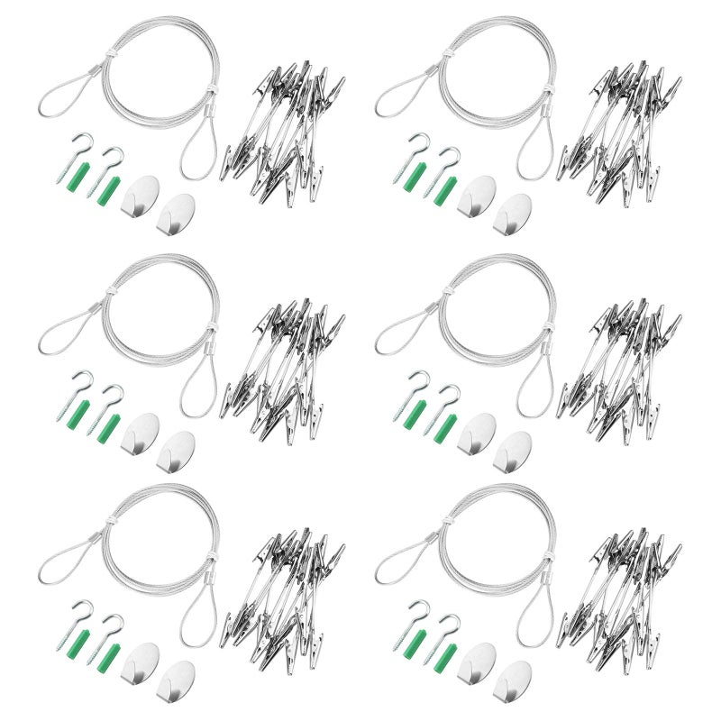MOUNTAIN_ARK 6 Pack 5 ft Steel Wall Hanging Photo Display String Wire Cable with Adjustable Alligator Clip, for Hanging Picture Kids Art Crafts Note - Image 4